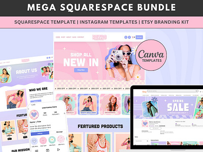 Mega Pink Retro Squarespace Template branding bundle branding kit etsy branding kit etsy shop lot etsy template pink squarespace shop website design squarespace design squarespace template squarespace theme squarespace website website template