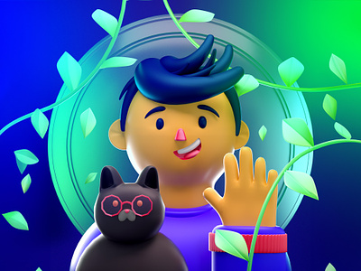 Self-portrait 2023 🐈‍⬛ 3d 3d animation 3d character blender cat character cinema4d illustration motion graphics octane render