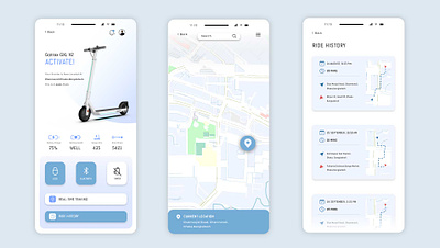 E-scooter tracking app. e scooter app design location tracking mobile ui app design ride history ui design tracking app design ui uiux design user experience user iterface ux
