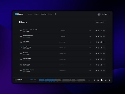 Library screen - Master AI UI Kit app concept design edm flat graphic kit mastering minimal music ui uidesign uiux ux