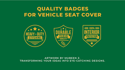 Quality badges/labels for vehicle seat covers badge car design durable emblem graphic design heavy duty interior logo premium protection quality retro seat cover shields stitching vehicle vintage waterproof