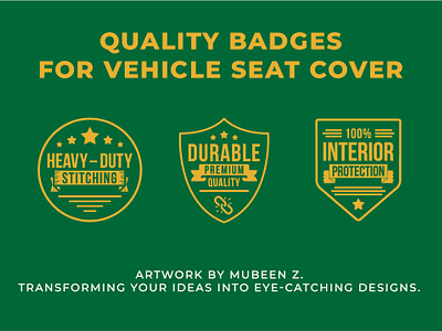 Quality badges/labels for vehicle seat covers badge car design durable emblem graphic design heavy duty interior logo premium protection quality retro seat cover shields stitching vehicle vintage waterproof