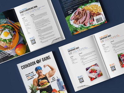 Cookbook of Gains Design adobe illustrator adobe indesign book book design book interior book layout cookbook cookbook design cookbook layout cookbook recipes cover design design graphic design interior layout layout logo photoshop qr codes recipe design typography