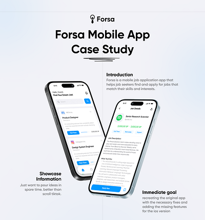 Forsa App (UX Case Study) app case study concept design find job landing minimal mobile page product ui ux
