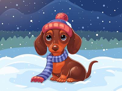 Cute puppy in the snow adobe illustrator cute design dog graphic design illustration postcard puppy snow vector winter