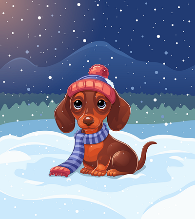 Cute puppy in the snow adobe illustrator cute design dog graphic design illustration postcard puppy snow vector winter