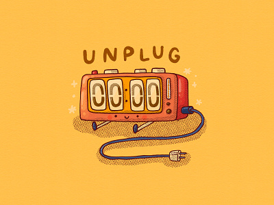 Unplug - flip clock 2d character electric flip clock halftone illustration retro textures time unplug