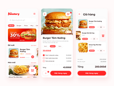 Food Delivery App - The Roostery App app basic cart design food app food cart food delivery graphic design mobile product red u ui ui design