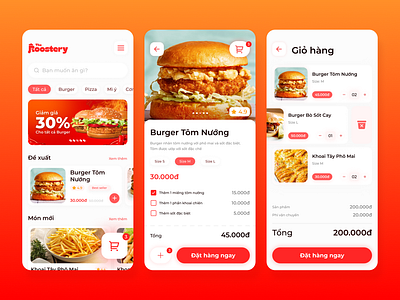 Food Delivery App - The Roostery App app basic cart design food app food cart food delivery graphic design mobile product red u ui ui design