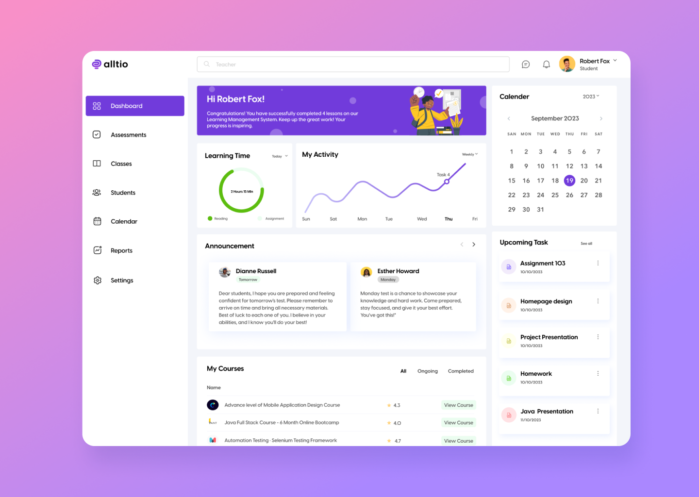 Student Dashboard (LMS) 2023 dashboard design education lms product design saas ui uiux
