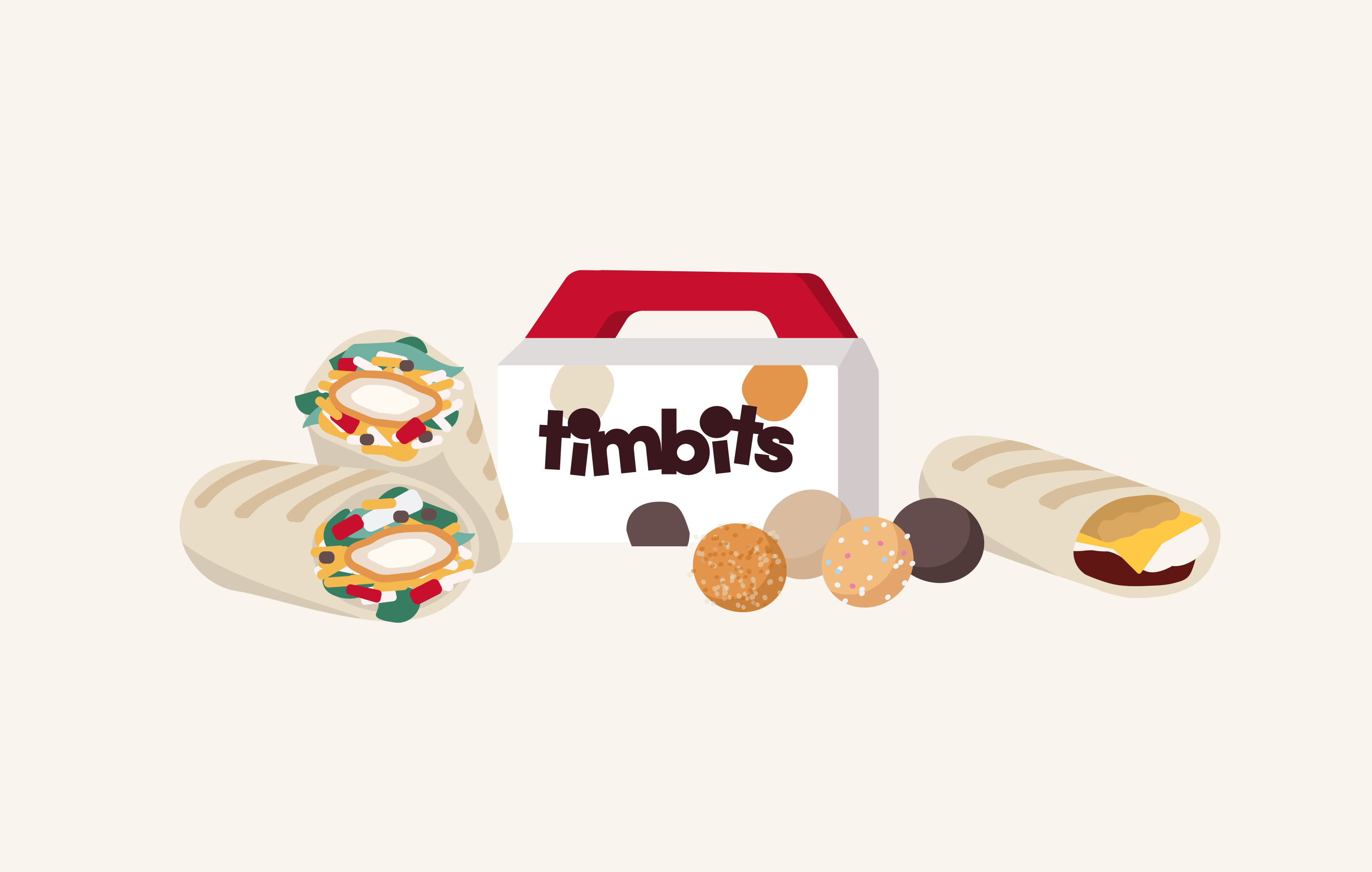 Always Fresh bold breakfast bright chicken wrap donut hole flat food illustration snacks vector