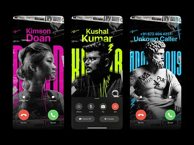 iOS Caller Posters app brutalism caller contact dark graphic design ios poster product ui ux