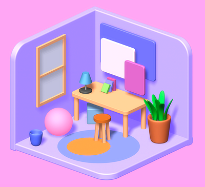 Low Poly Home Office 3d illustration low poly room spline