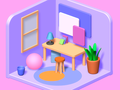 Low Poly Home Office 3d illustration low poly room spline