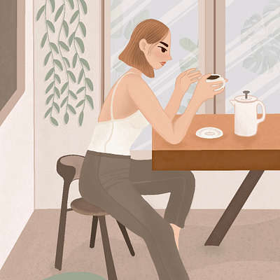 Enjoy the coffee☕️ art artwork coffee digital art digital illustrator graphic design illustration woman