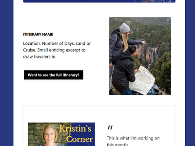 Travel Newsletter Template Design adventure design email automation email design email template itinerary landing page landing page template newsletter product design template design travel travel consultation travel email design travel landing page travel website website template