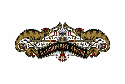Illusionary Affair branding chameleon emblem graphic design hand drawn illu illustration logo logo design magician old school trumpet vintage