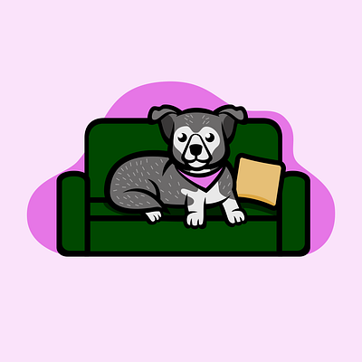 Cartoon Art of a Cute Dog on a Green Sofa art commission cartoon art cartoon artwork commission cute dog design dog freelance work graphic design graphic designer illustration vector