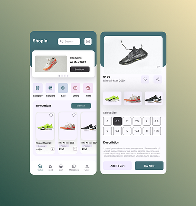 Home page and product details page for a shopping aap branding design graphic design illustration ui ux