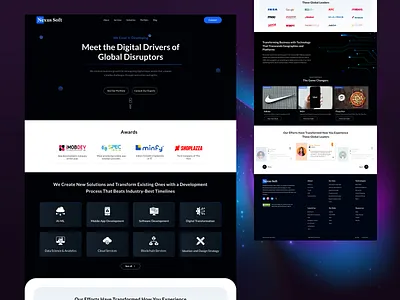IT Software Company Website 3d animation award branding dark theme design footer illustration it company logo screens software technology ui uiux userexperience userinterface vector webdesign website