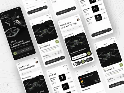Drone App add to cart app design application black buying clean drone drone app drone app design drone buy e commerce app illustration mobile app modern design shopping ui ui design uiux ux design visual design