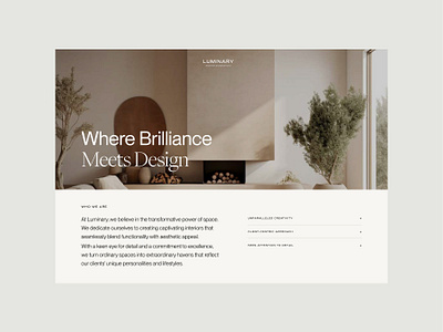 Interior Design / Landing Page branding layout minimalist refined typography user interface web design whitespace