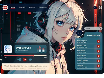 Anime Music Website Dashboard anime anime dashboard app figma music music app ui ui ux