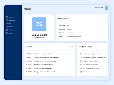Admin panel Concept Profile admin panel app branding comcept dashboard design profile ui ux