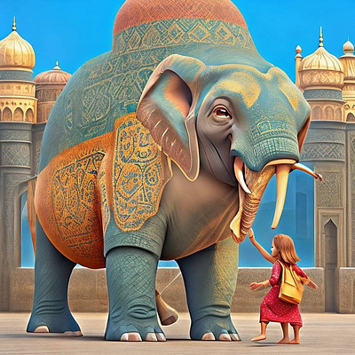 Elephant art creative design elephant art elephant with cute child art