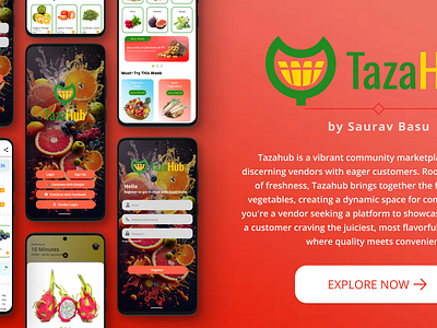 TazaHub - Cultivating Community Through Freshness appdesign clean ui colors communitymarketplace content design delivery app delivery service ecommerce food app fruit app fruits grocery app grocery online grocery store mockup product design ux vegetable store app