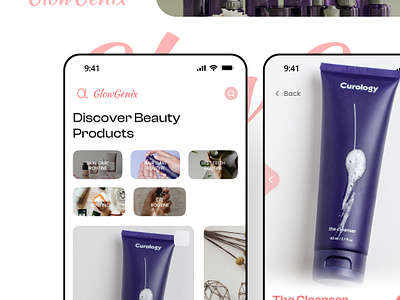 GlowGenix - Mobile App Ui app design app ui beauty app beauty app ui beauty products design figma glowgenix glowgenix ui hire me mobile app ui skin care skin care products ui ui ux