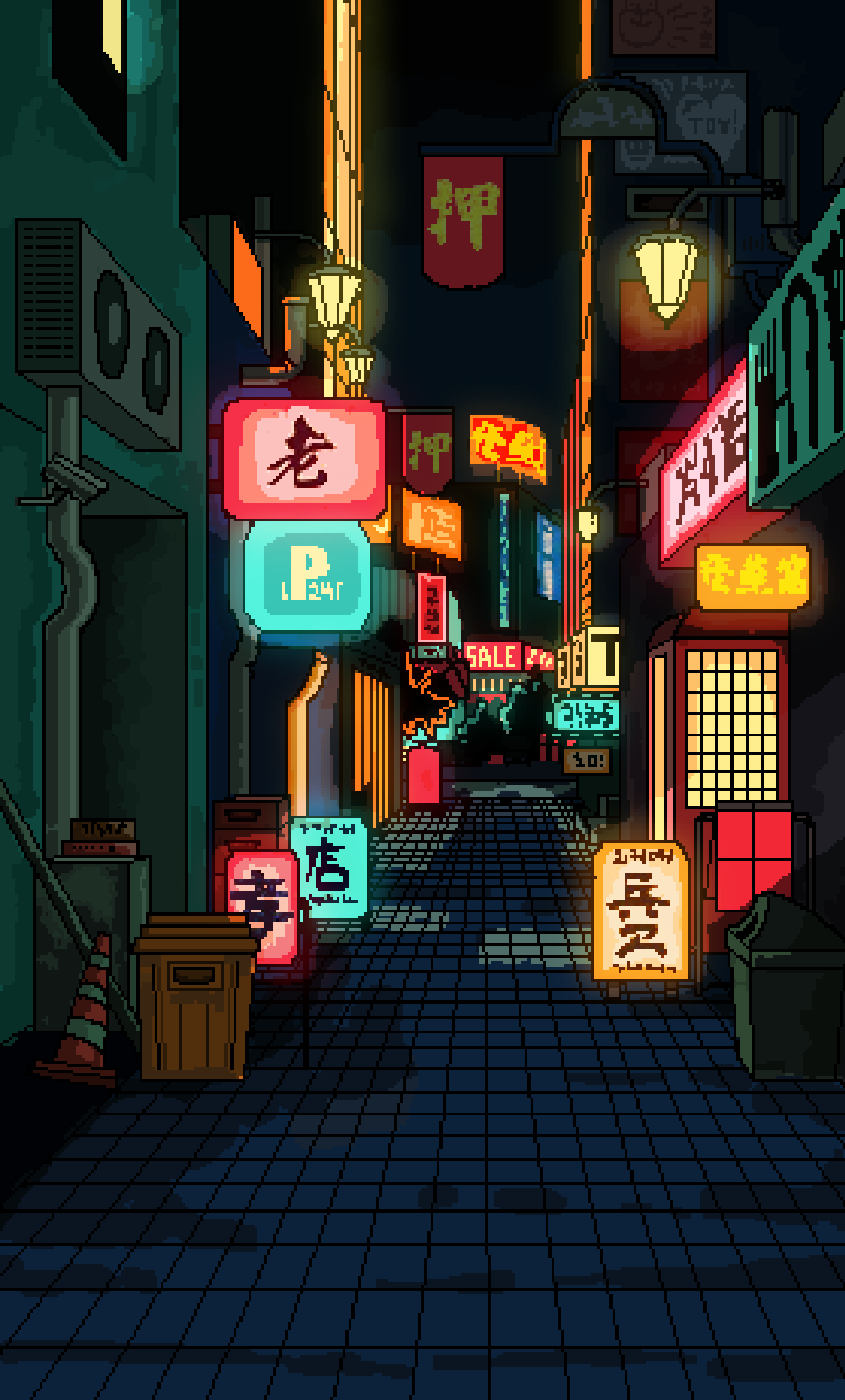 Азиатский рынок в стиле Pixel Art asia city citylights graphic design illustration neon pixelart street