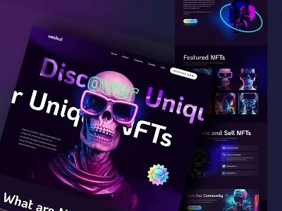 Skull Universe NFT Web3 Landing Page Design art creative crypto dark design figma landing page metaverse modern website nft party skull skull universe ui user interface ux web3 webpage design website wow