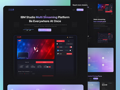 Multi Streaming Landing page dark home page landing page live stream minimal modern multi stream saas trendy ui user interface web design website