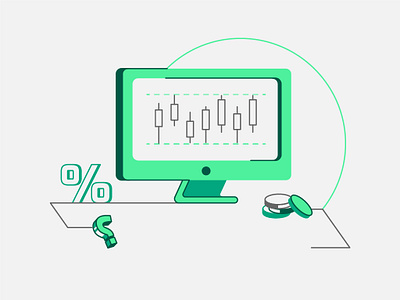 wealth feature bitcoin blockchain branding candle coin design exchange graphic design green illustration laptop percent range market screen staking trade ui wealth