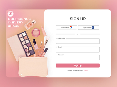 Sign up page dailyui makeup product sign up ui design