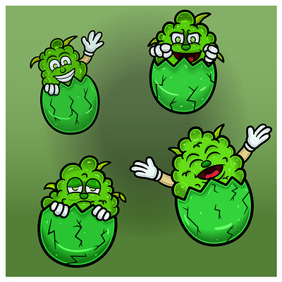 Cartoon Mascot of Weed Bud On Egg and Flying. green