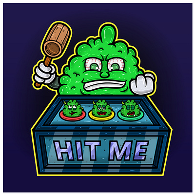 Cartoon Mascot Of Weed Bud Holding Hammer and Punch Machine Game drug