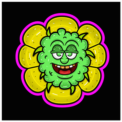 Cartoon Mascot of Weed Bud On Flower. graphic design packaging products