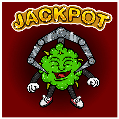 Cartoon Mascot of Catching Weed Bud and Jackpot. marijuana