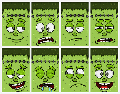 Frankenstein Cartoon Expression Set. october