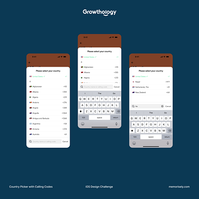 Country Selecter with Calling Codes calling codes country picker country selecter cro mobile design product design ui design ux design
