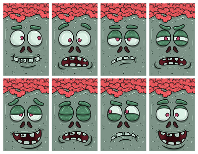 Zombie Face Cartoon Expression Set. ghost