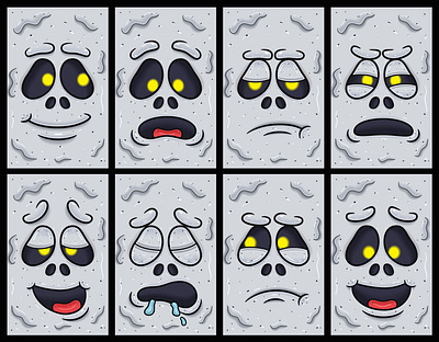 White Ghost Face Expression Character Cartoon Set. scary