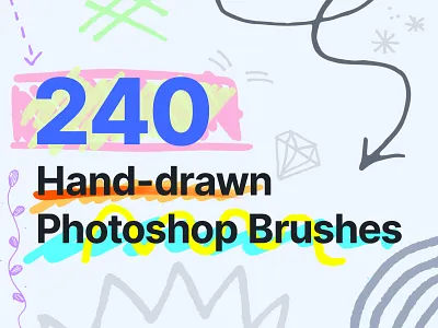 240 Hand-drawn Photoshop Brushes arrows brushes circles clouds custom decoration doodles floral flowers graphic design hand drawn handdrawn handmade highlighters icons lines photoshop procreate speechbubble symbols