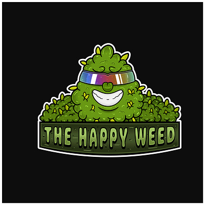 Weedbud Smile Wearing Glass Mascot Logo and The Happy Weed Text. legal