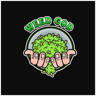 Hands Bring Weedbud Logo and Weed God Text. legal