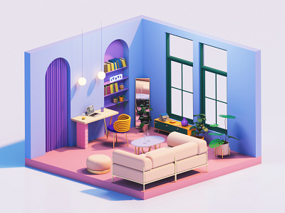 3D Room — Memphis style 3d arnold cg cinema4d memphis redshift render room rozov visualisation wnbl