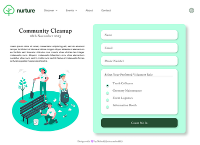 Sign Up page for a volunteering event graphic design ui ux