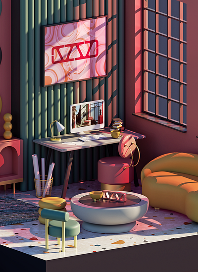 3D — isometric room Memphis style 3d arnold cg cinema4d isometric redshift render rozov visualisation wnbl